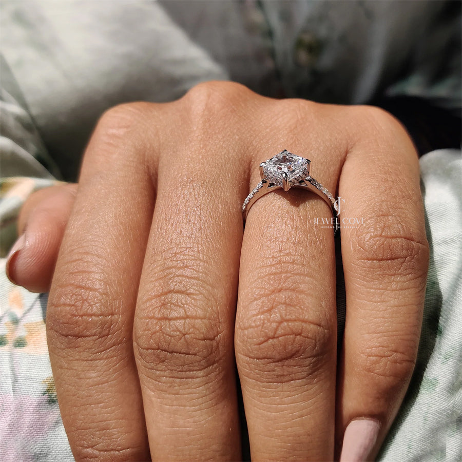 Asscher Cut Lab Grown Engagement Ring With Hidden Halo Design | IGI Certified