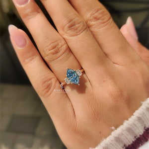 Blue Dutch Marquise Trilogy Engagement Ring with Oval Side Stones | Lab Grown Diamonds | IGI Certified