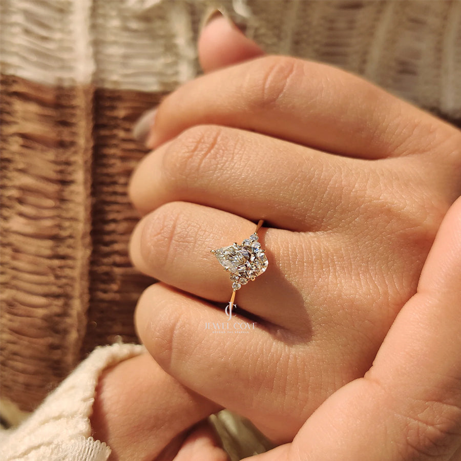 Pear Cut Lab Grown Engagement Ring In Muse Setting | VVS-VS EF Color | IGI Certified Ring