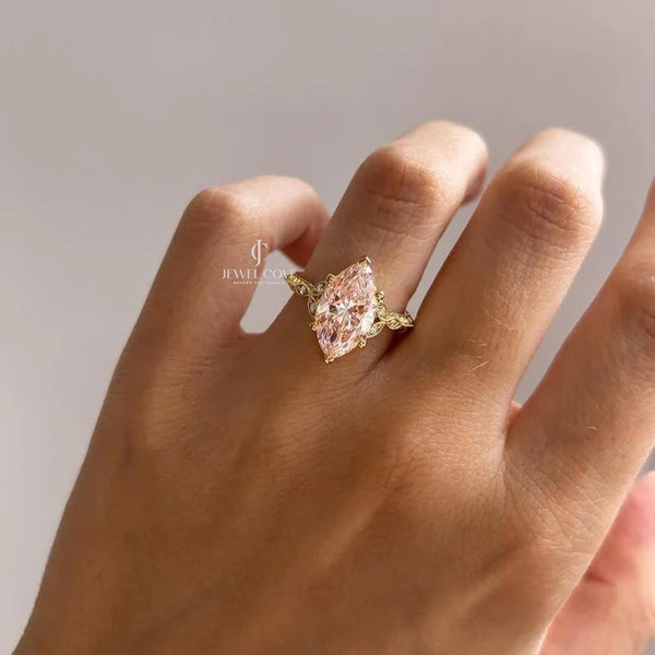 Fancy Pink Marquise 3.10tcw Lab Grown Diamond Vintage Engagement Ring | IGI Certified - hover