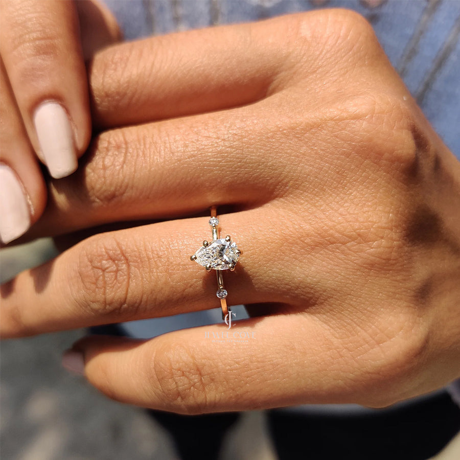 0.70CT Pear Moissanite Distance Pave Setting Diamond Ring | 925 Silver