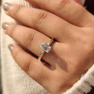 1CT Emerald Nature Inspired Diamond Ring | Lab Grown Diamonds | IGI Certified