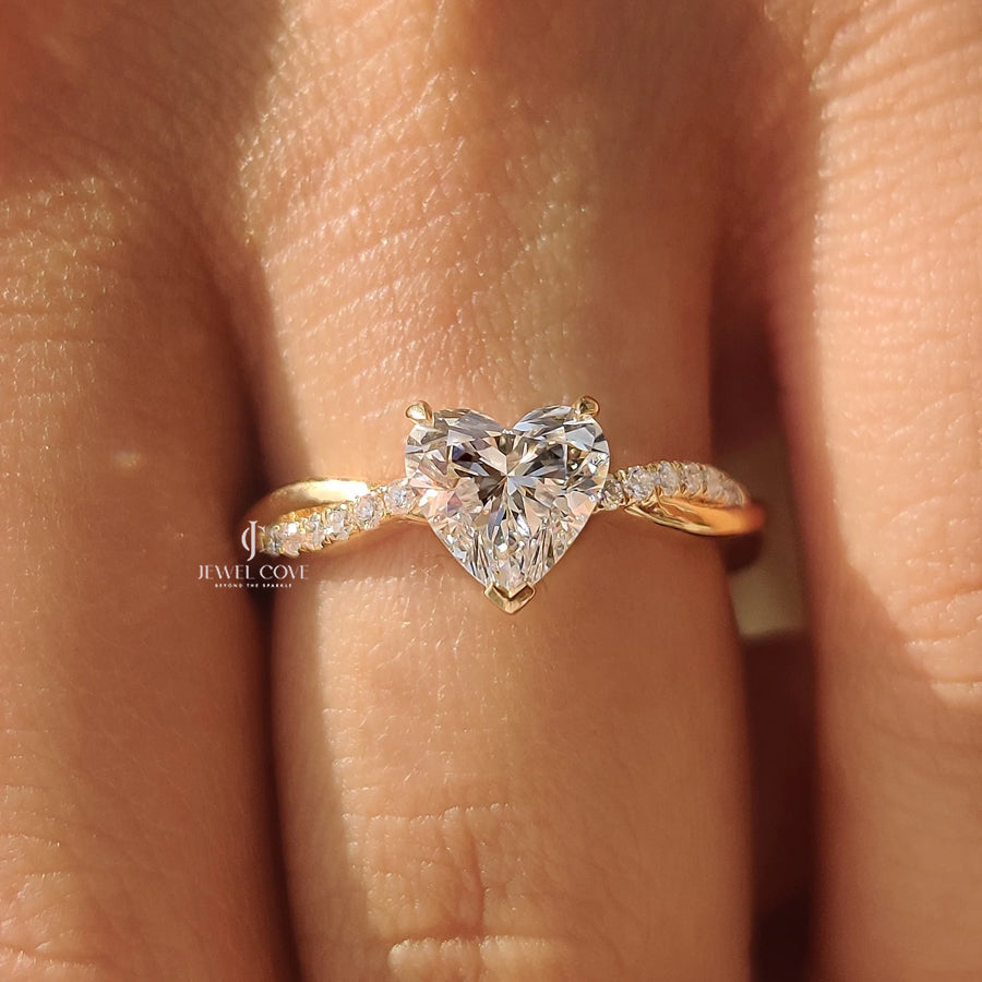 1CT Heart Twisted Pave Setting Diamond Ring | Lab Grown Diamonds | IGI Certified