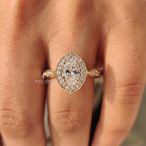 Vintage Oval Cut Diamond Ring in Milgrain Setting | Lab Grown Diamonds | IGI Certified