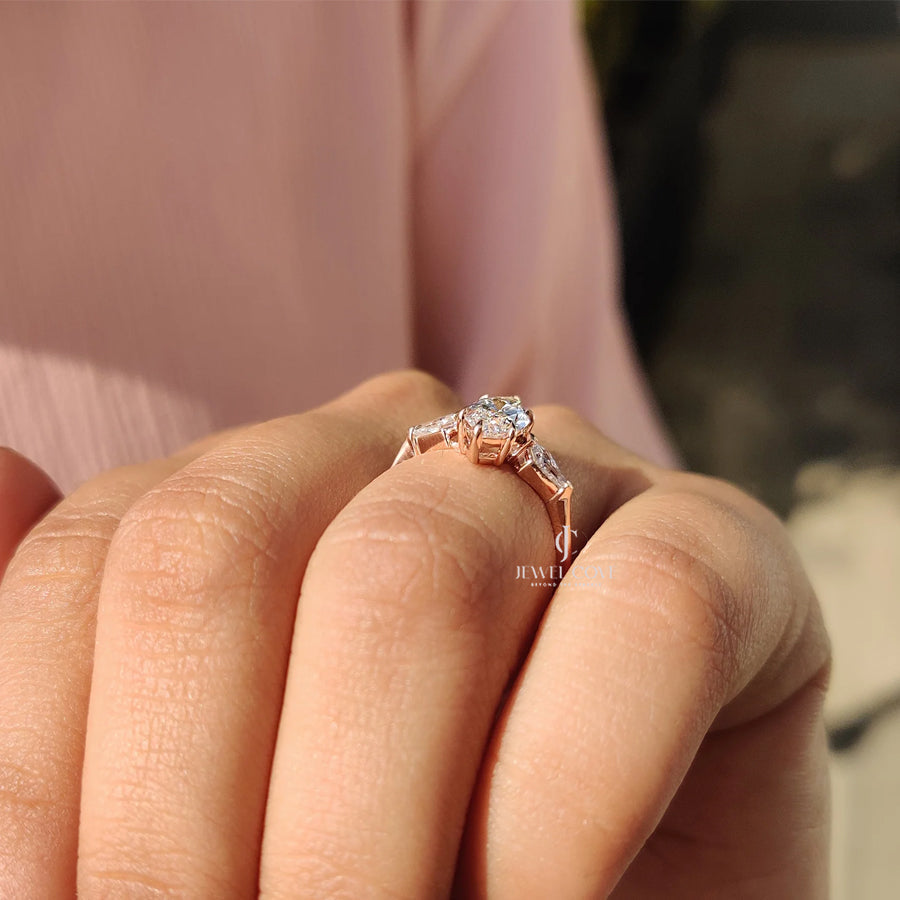 3 Stone Engagement Ring With Marquise And Kite Cut| Lab Grown Diamonds | IGI Certified