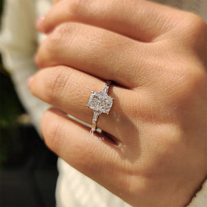 3 Stone Lab Grown Engagement Ring With Cushion And Tapered Baguette | IGI Certified