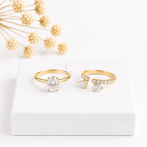 Oval Three Stone Ring Set Two Type of Wear the Band | Moissanite Diamonds | GRA Certified