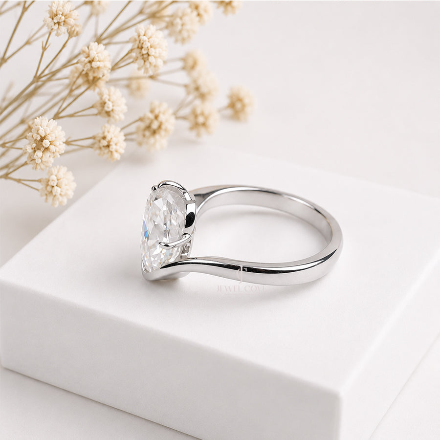 2CT Oval Solitaire Diamond White Gold Ring | Moissanite Diamonds | GRA Certified