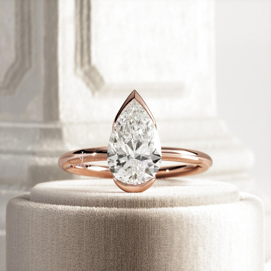 2 CT Pear Lab-Grown diamond IGI Certified ring | Bezel Setting | IGI Certified | Solitaire Ring