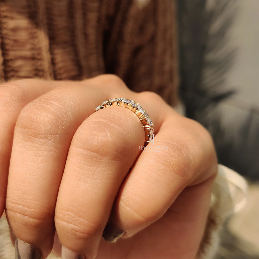 Half Eternity Style Marquise And Round Wedding Band| Lab Grown Diamonds | IGI Certified