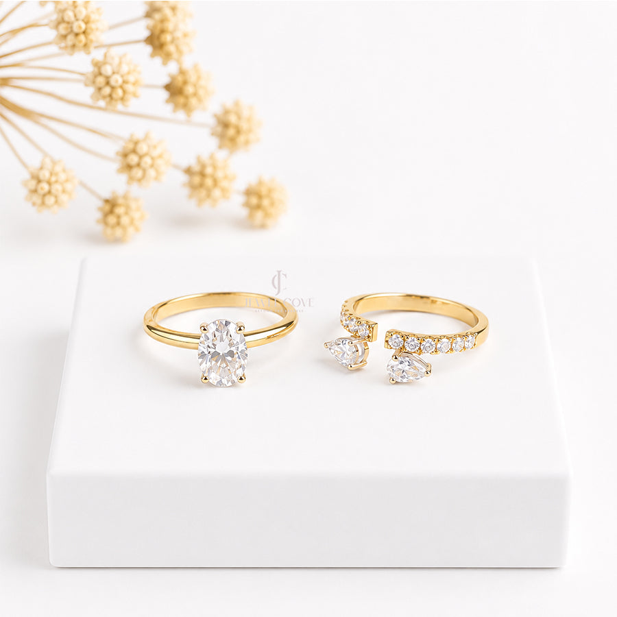 Oval Three Stone Ring Set Two Type of Wear the Band | Lab Grown Diamonds | IGI Certified
