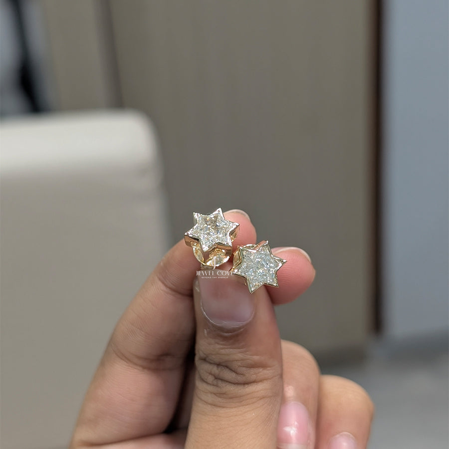 Star Bezel Setting Lab Grown Diamond Stud Earrings For Her | IGI Certified