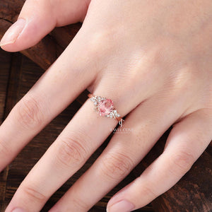 Nature Inspired Pink Sapphire Engagement Ring | Moissanite Diamonds | GRA Certified