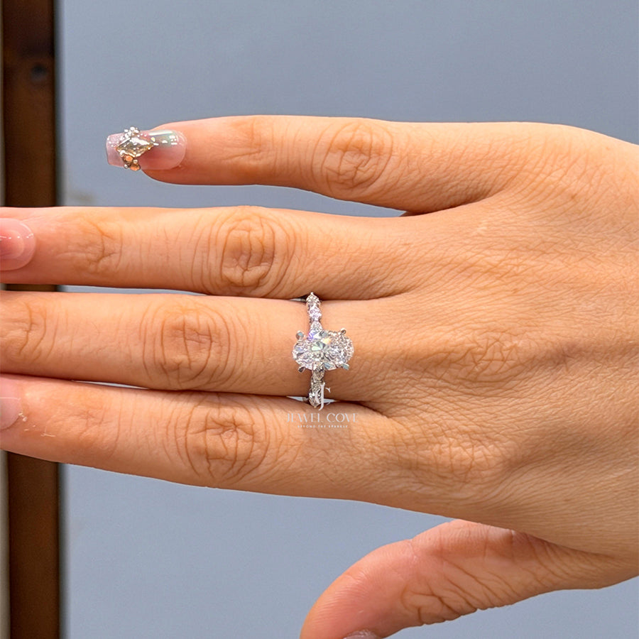 2CT Oval Vintage Style Hidden Halo Diamond Ring | Lab Grown Diamonds | IGI Certified