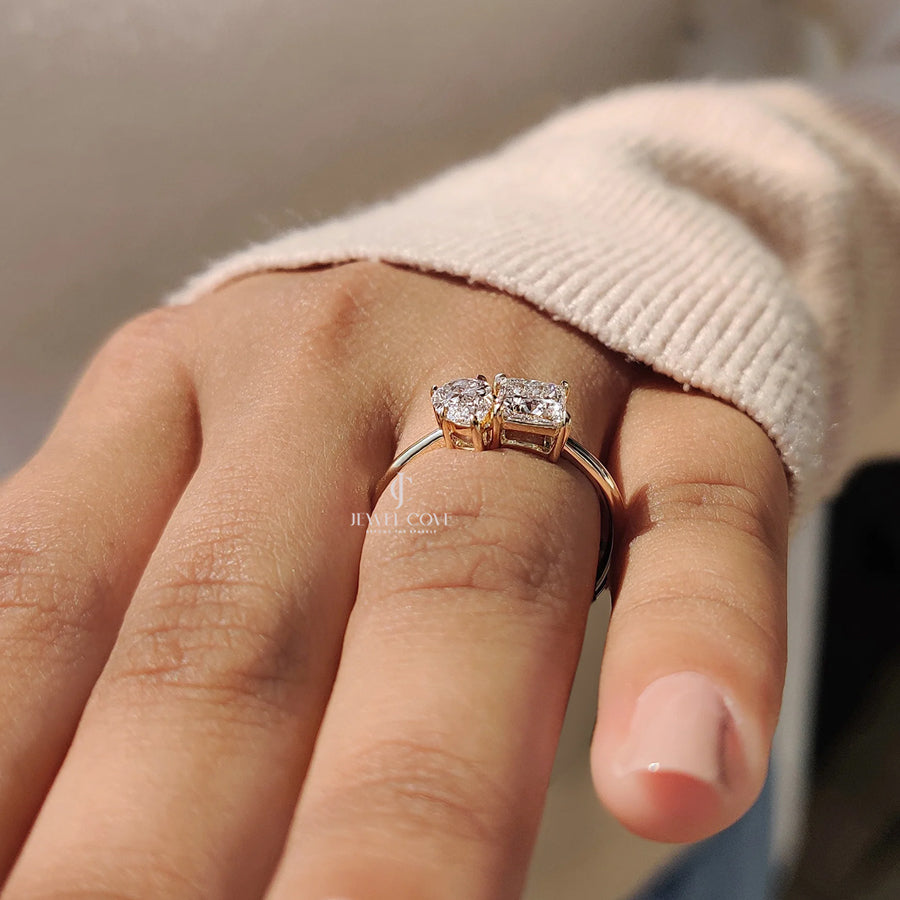 Toi Et Moi Engagement Ring With Princess And Pear Cut Diamond | Moissanite Diamonds | GRA Certified