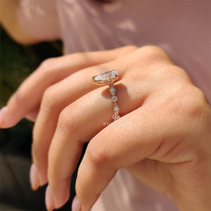 Pear Moissanite Diamond Vintage Ring With Round Side Stone | IGI Certified
