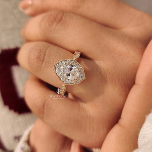 Vintage Oval Cut Diamond Ring in Milgrain Setting | Lab Grown Diamonds | IGI Certified