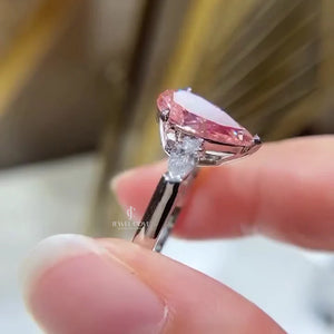 Pear Shape 2.60tcw Fancy Pink Moissanite Diamond Engagement Ring | Three Stone Ring | 2.50ct Center | IGI Certificate