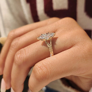 Marquise Cut Vintage Diamond Ring with Filigree Details | Lab Grown Diamonds | IGI Certified