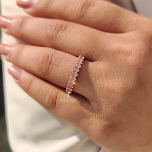 Oval Cut Pink Diamond Wedding Band In Half Eternity Style | Lab Grown Diamonds | IGI Certified