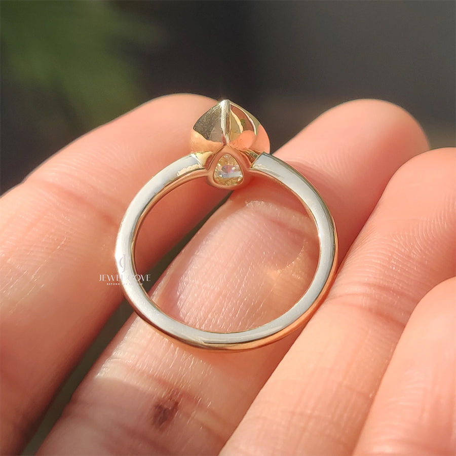 Pear Cut Diamond Ring in Bezel Type Prong Setting | Lab Grown Diamonds | IGI Certified | E-F Color