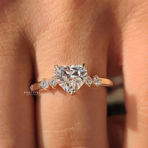 5 Stone Heart Cut With Round Side Diamond | Moissanite Diamonds | IGI Certified