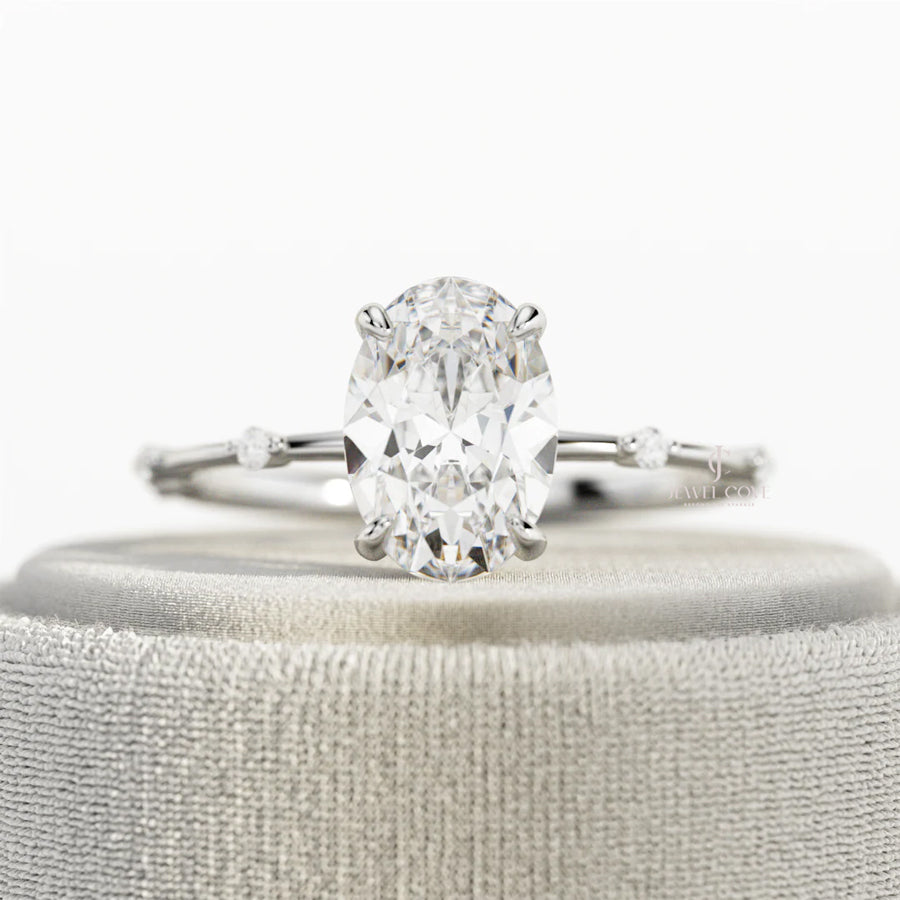2 CT Oval Moissanite diamond engagement ring | 1.2mm wide thin band | IGI Certified
