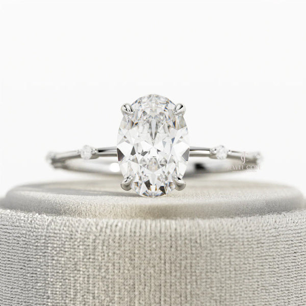2 CT Oval Lab Grown diamond engagement ring | 1.2mm wide thin band | IGI Certified - hover
