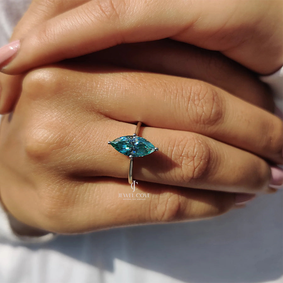 Cyan Blue Marquise Lab Grown Engagement Ring | VVS-VS EF Color | IGI Certified