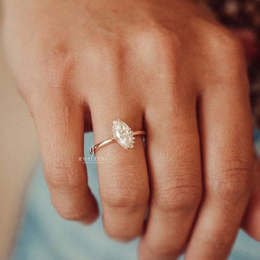 2CT Marquise Solitaire vintage Engagement Ring | IGI Certified | Lab Grown | E-F Color