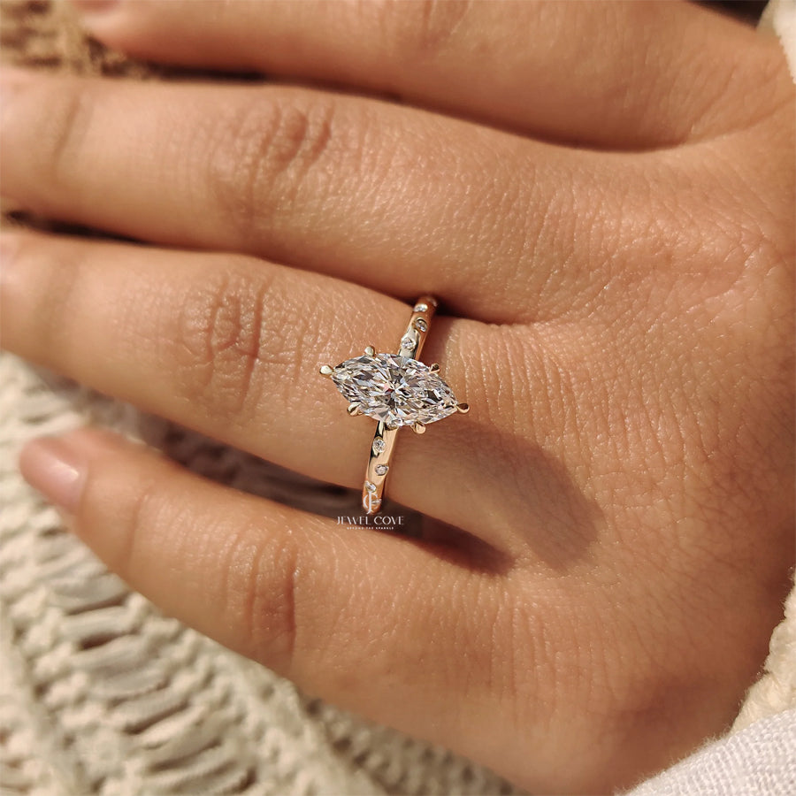 Flush Pave Set Marquise Diamond Ring in 6 Claw Prong Setting | IGI Certified