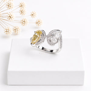 3CTW Yellow Pear Lab grown Diamond Ring For Her | Lab Grown Diamonds | IGI Certified