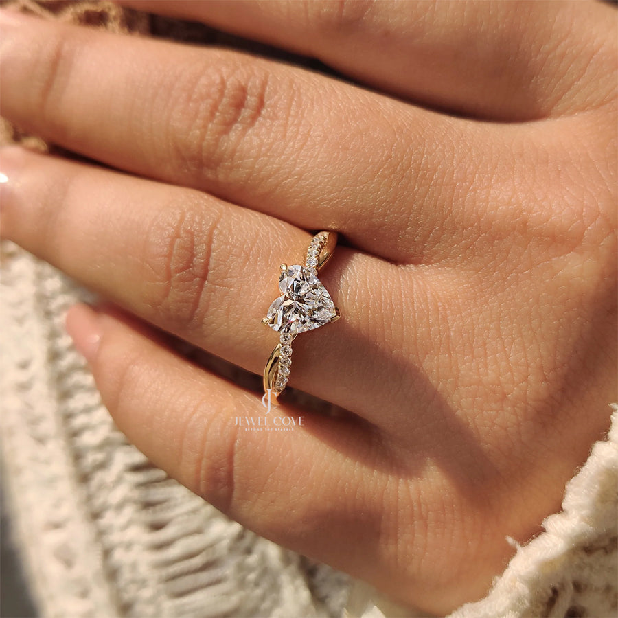 1CT Heart Twisted Pave Setting Diamond Ring | Lab Grown Diamonds | IGI Certified