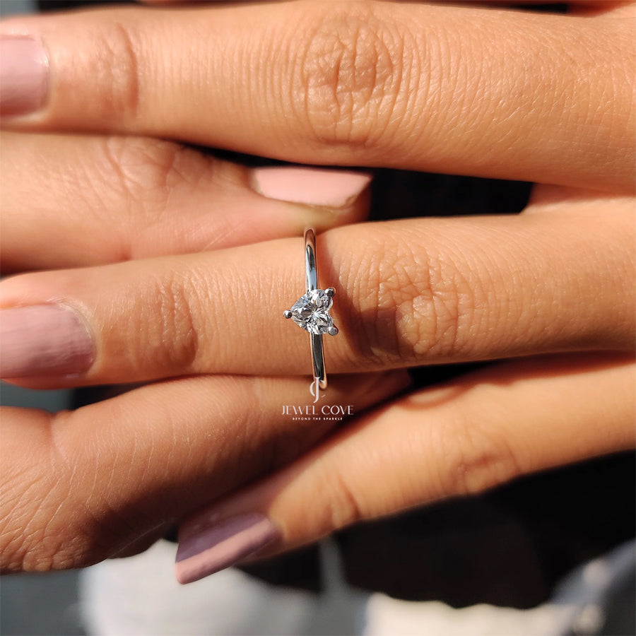 0.50 CT Heart Shape Daily Wear Ring | Moissanite Diamonds | IGI Certified | E-F Color