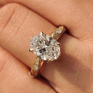 Vintage Art Deco Oval Cut Diamond Ring | Lab Grown Diamonds | IGI Certified