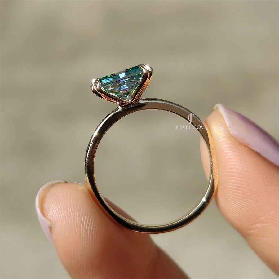 East- West Radiant Blue Lab Grown Engagement Ring Solitaire Style | IGI Certified | 14K White Gold