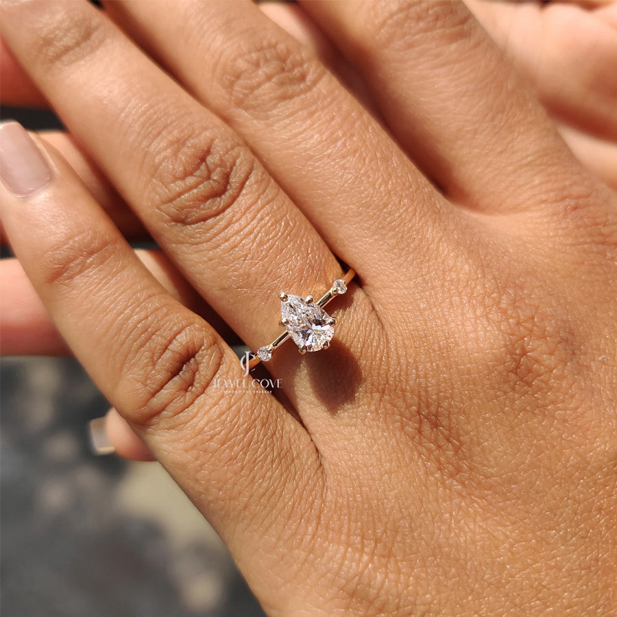 0.70CT Pear Moissanite Distance Pave Setting Diamond Ring | 925 Silver