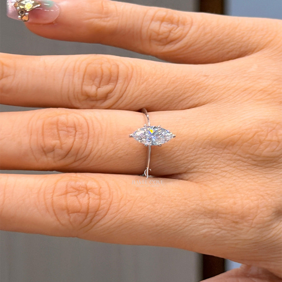 1CT Marquise Solitaire 6 Prong Setting Thin Band | Lab Grown Diamonds Ring | IGI Certified