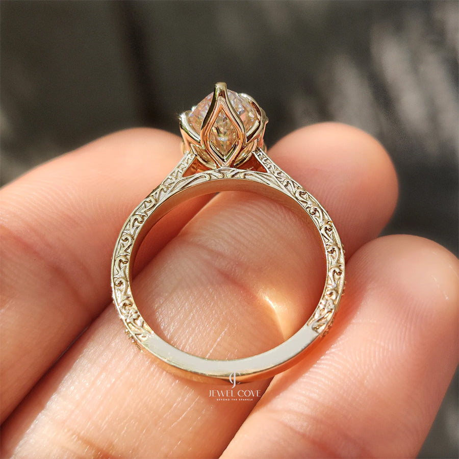 Nature Inspired Marquise Engagement Ring with Leaf and Floral Design | Lab Grown Diamonds | IGI Certified