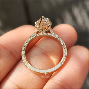 Nature Inspired Marquise Engagement Ring with Leaf and Floral Design | Lab Grown Diamonds | IGI Certified