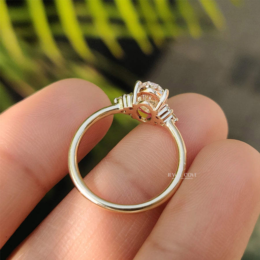 Oval Cut Lab Grown Engagement Ring In Muse Style Cluster Ring | IGI Certified