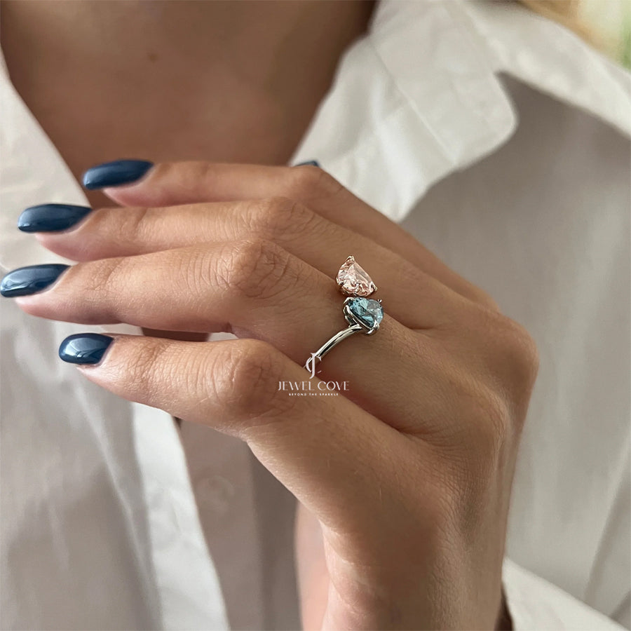 Fancy Vivid Pink and Blue Heart Toi-et-Moi Lab Grown diamond Ring | IGI Certificate