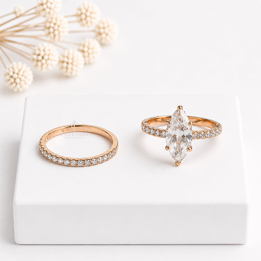2.5CT Marquise Lab Diamond Stackable Band | Two Wedding Ring Set | Lab Grown Diamonds | IGI Certified