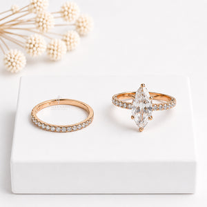 2.5CT Marquise Lab Diamond Stackable Band | Two Wedding Ring Set | Lab Grown Diamonds | IGI Certified