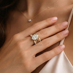 2CT Oval Stack Moissanite 4 Layer Engagement Ring Set | IGI Certified | E-F Color | VVS- VS Clarity