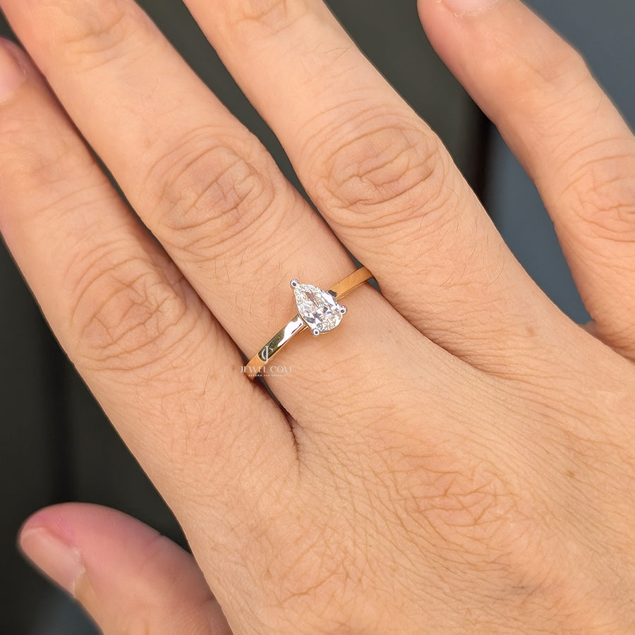 0.60 CT Pear Diamond Ring, 3 Prong Pear Engagement Ring | Lab Grown Diamonds | IGI Certified