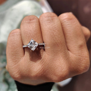 Asscher Cut Lab Grown Engagement Ring With Hidden Halo Design | IGI Certified