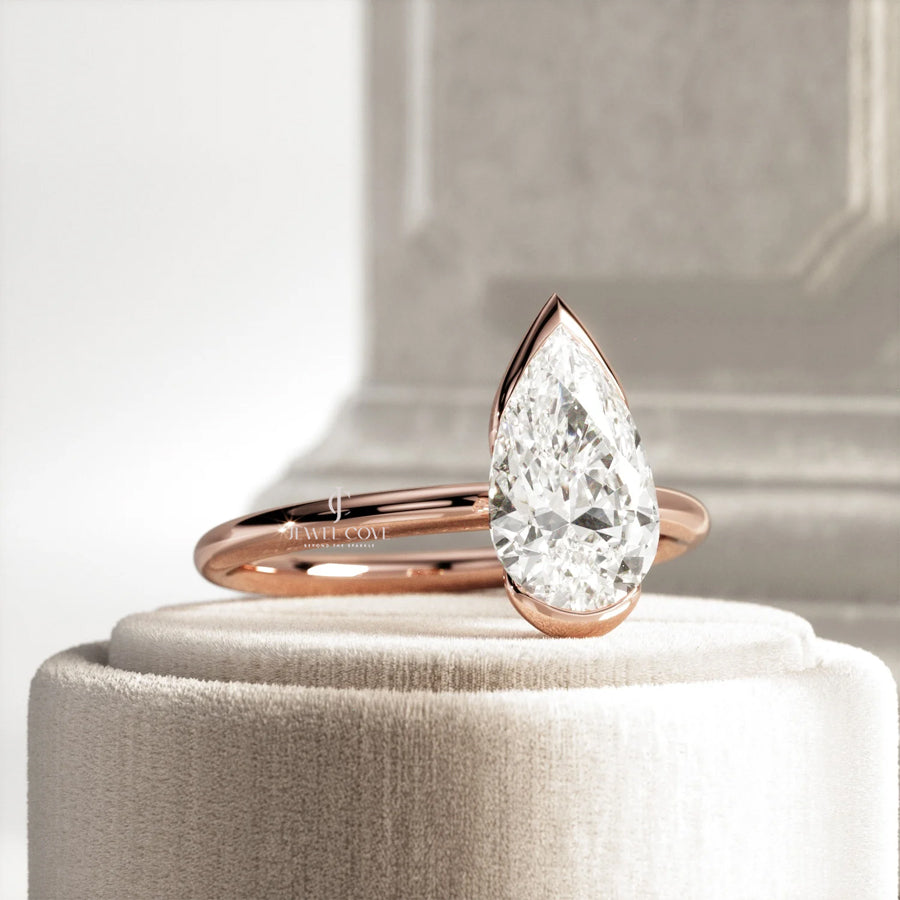 2 CT Pear Lab-Grown diamond IGI Certified ring | Bezel Setting | IGI Certified | Solitaire Ring