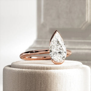 2 CT Pear Lab-Grown diamond IGI Certified ring | Bezel Setting | IGI Certified | Solitaire Ring