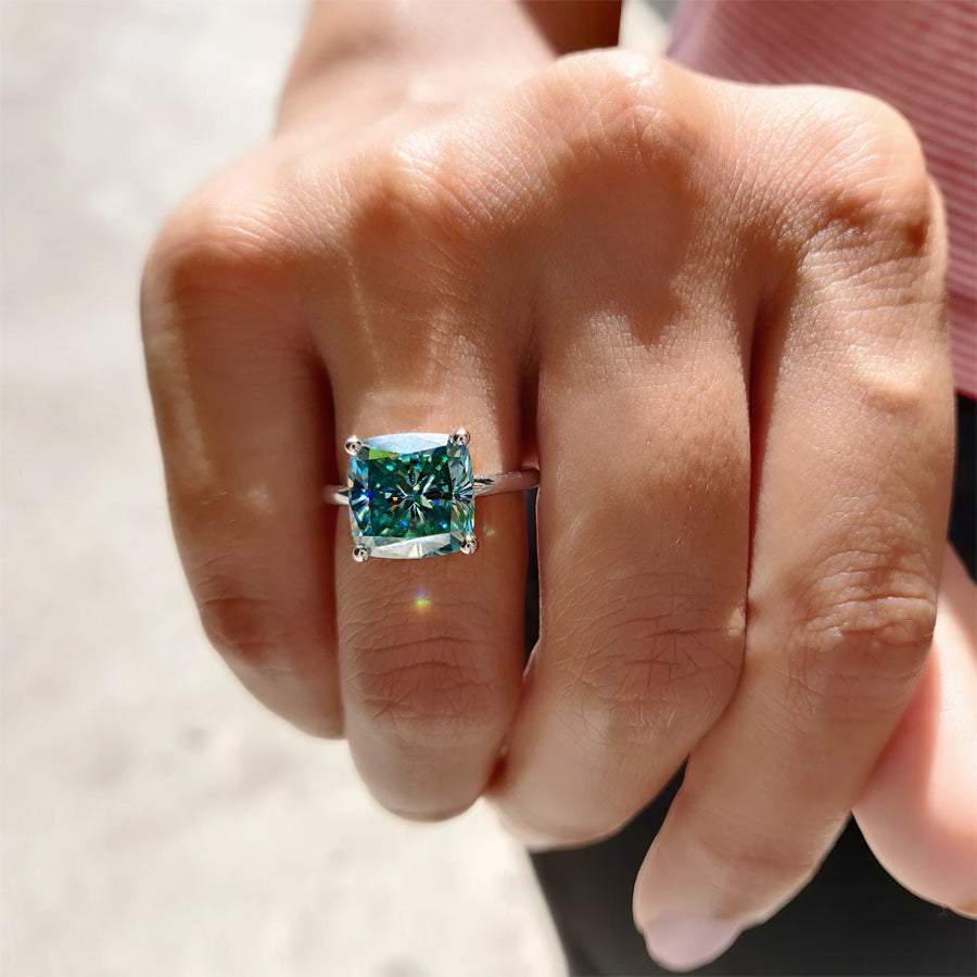 Cyan Blue Cushion Cut Lab Grown Solitaire Ring | IGI Certified | 14K White Gold | Solitaire Ring For Women